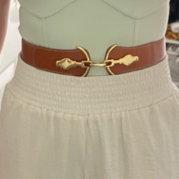 New J.McLaughlin Horse bit adjustable gold hardware leather brown belt s/m 2in - Picture 9 of 10